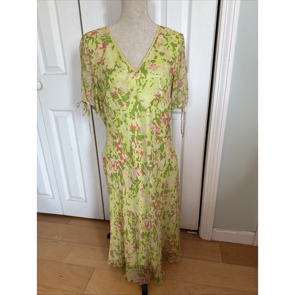 SUMMER FLORAL Sigrid Olsen Cottagecore silk short sleeved floral dress Size 14